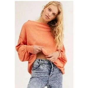 Free People Off-the-Shoulder Main Squeeze Hacci Orange Sweater